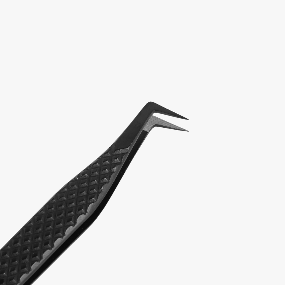 VA-01 Fiber Tip Black Coated Curved Tweezers for Volume Lashes
