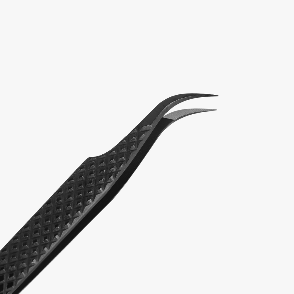 VA-02 Fiber Tip Black Coated Curved Tweezers for Volume Lashes-1