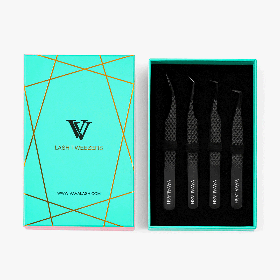 Black Professional Eyelash Extensions Tweezers Kit
